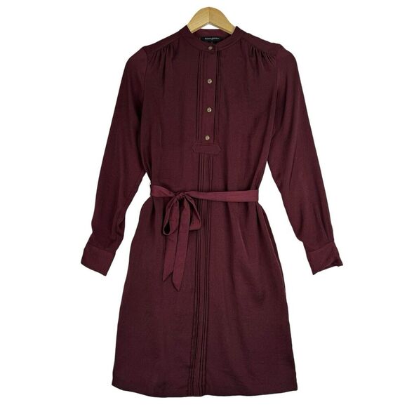 Banana Republic Women Shirt Dress Burgundy Sz 0 Long Sleeve Belted Preppy Office - Picture 2 of 15